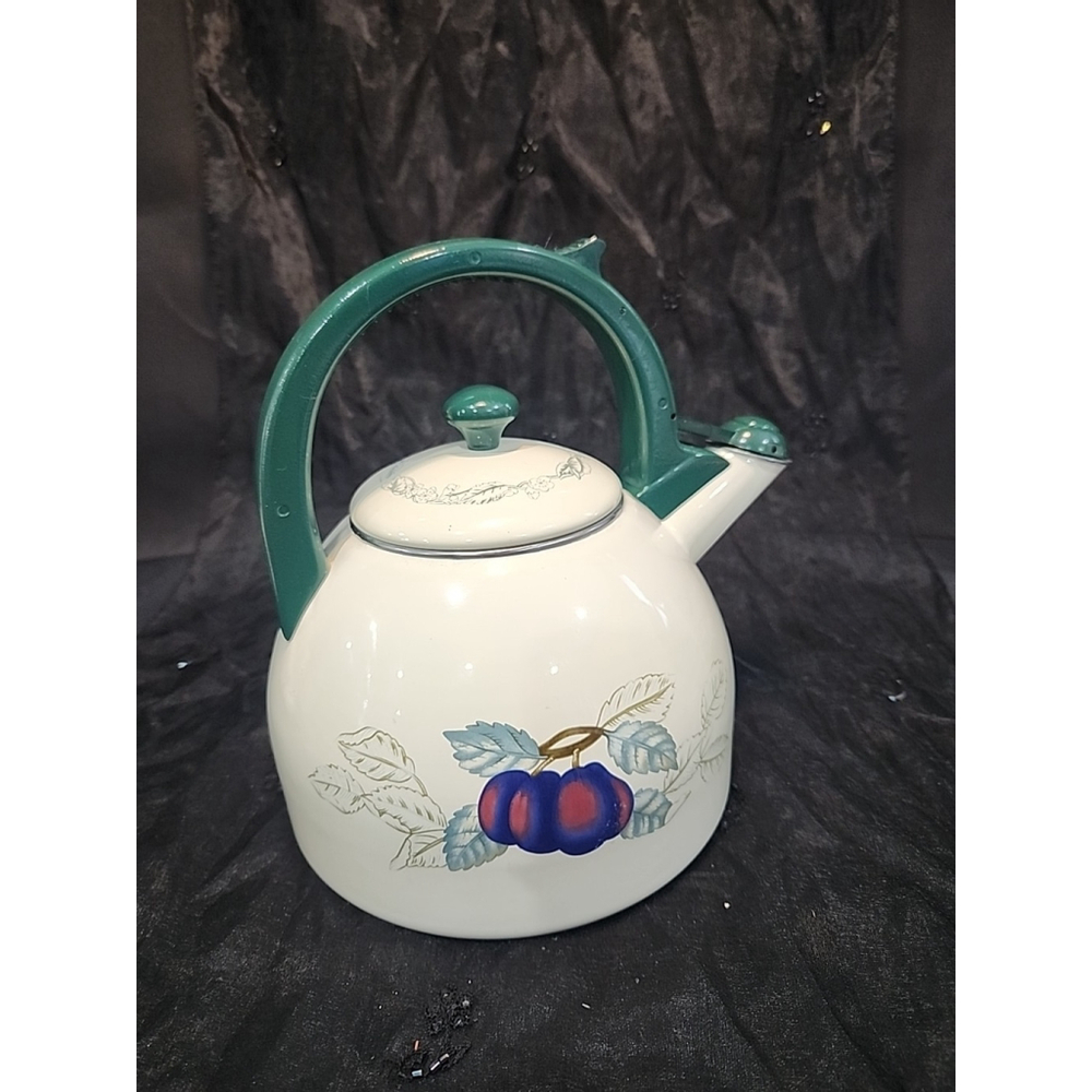 Charter Club Enamel Tea Kettle Fruit Cherry Plum